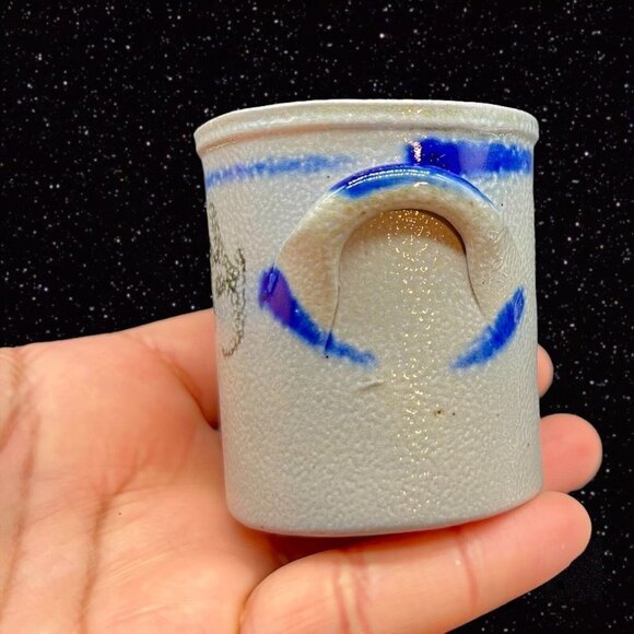 Vintage Salt Glaze Miniature Crock Vase Pottery German Gray Cobalt Blue 2.25”T - Picture 9 of 12